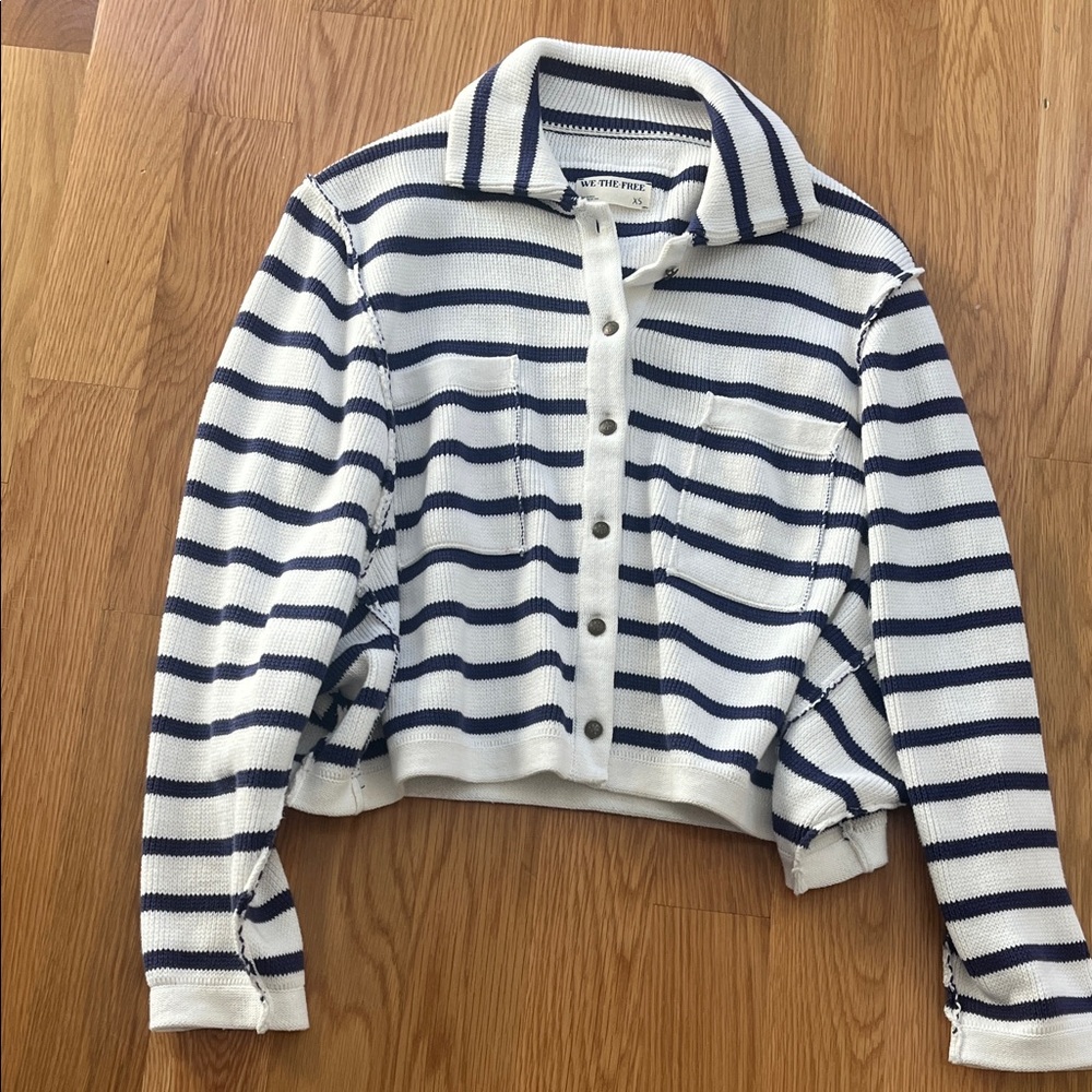 We The Free Navy and White Striped Cardigan